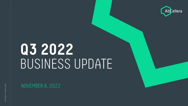 Abcellera — Q3 2022 Business Update investment banking deck cover