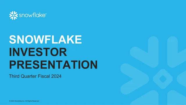 Snowflake — Snowflake Investor Presentation investment banking deck cover