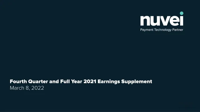 Nuvei — Fourth Quarter and Full Year 2021 Earnings Supplement investment banking deck cover