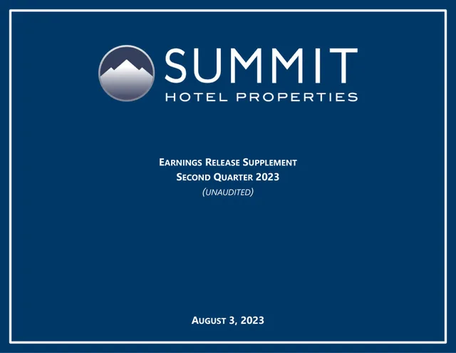 Summit Hotel Properties — Cover Slide investment banking deck cover