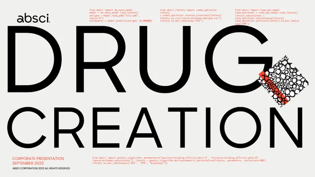Absci — Drug Creation investment banking deck cover
