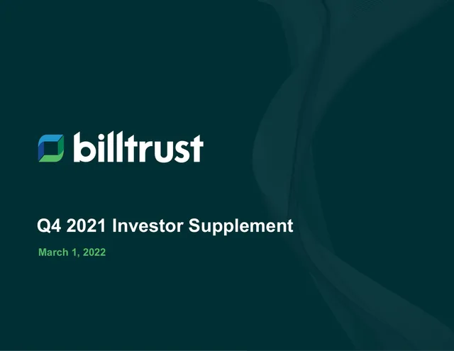 Billtrust — Q4 2021 Investor Supplement investment banking deck cover