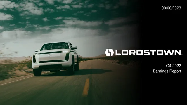 Lordstown Motors — Cover Slide investment banking deck cover