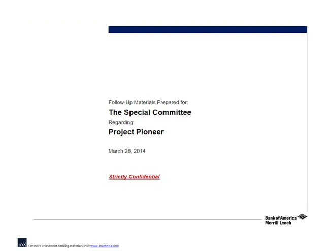 Bank Of America — cover slide investment banking deck cover