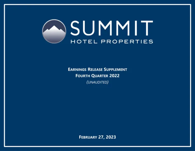 Summit Hotel Properties — Cover Slide investment banking deck cover