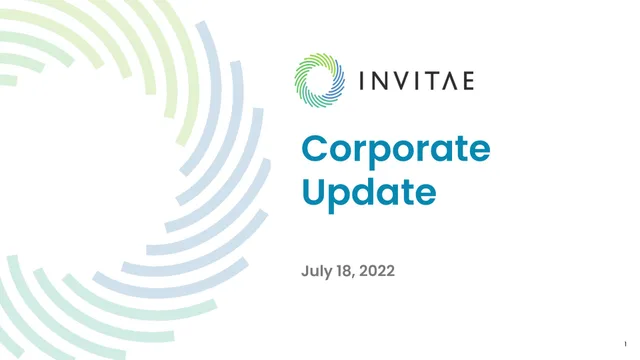 Invitae — Corporate Update investment banking deck cover