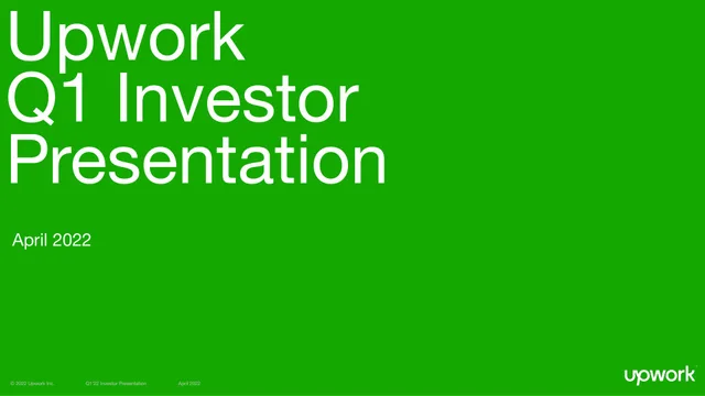 Upwork — Upwork Q1 Investor Presentation investment banking deck cover