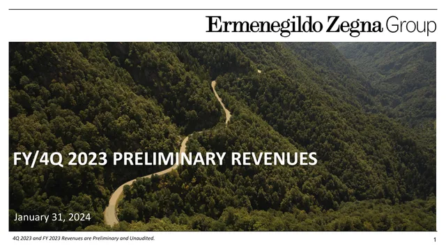 Zegna — Fy/4q 2023 Preliminary Revenues investment banking deck cover