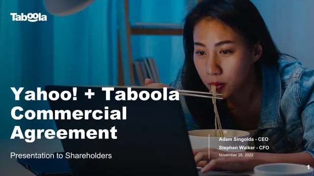 Taboola — Yahoo! + Taboola Commercial Agreement investment banking deck cover