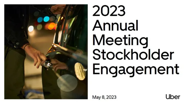 Uber — 2023 Annual Meeting Stockholder Engagement investment banking deck cover