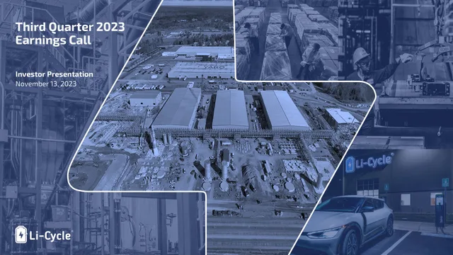 Li Cycle — Third Quarter 2023 Earnings Call investment banking deck cover