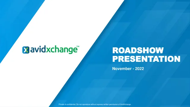 Avidxchange — Roadshow Presentation investment banking deck cover