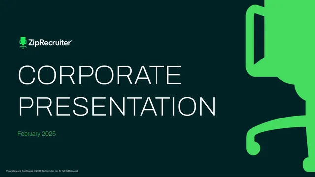 Ziprecruiter — Corporate Presentation investment banking deck cover