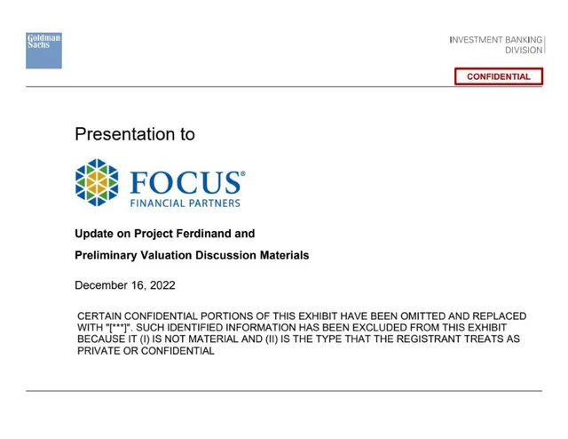 Goldman Sachs — Update on Project Ferdinand and Preliminary Valuation Discussion Materials investment banking deck cover
