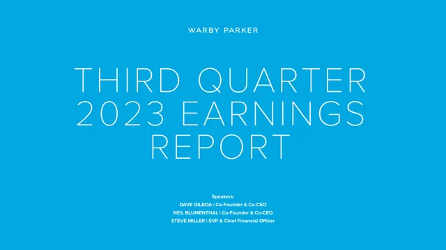 Warby Parker — Third Quarter 2023 Earnings Report investment banking deck cover