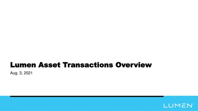 Lumen — Lumen Asset Transactions Overview investment banking deck cover