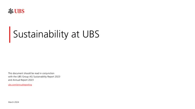 UBS — Sustainability at UBS investment banking deck cover