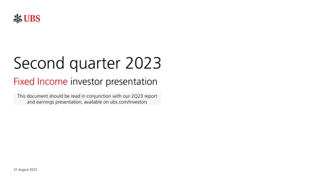 UBS — Second quarter 2023 investment banking deck cover