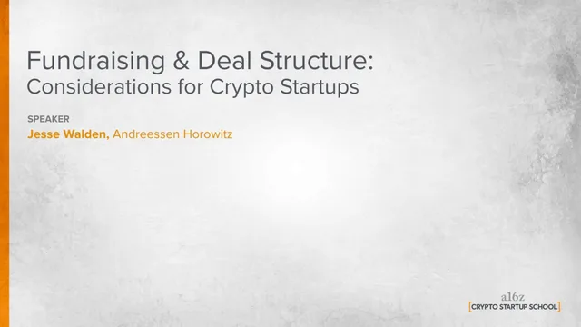 A16z — Fundraising & Deal Structure: Considerations for Crypto Startups investment banking deck cover