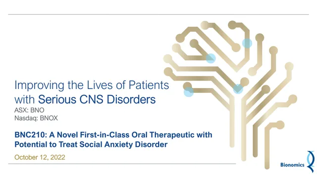 Bionomics — Improving the Lives of Patients with Serious CNS Disorders investment banking deck cover