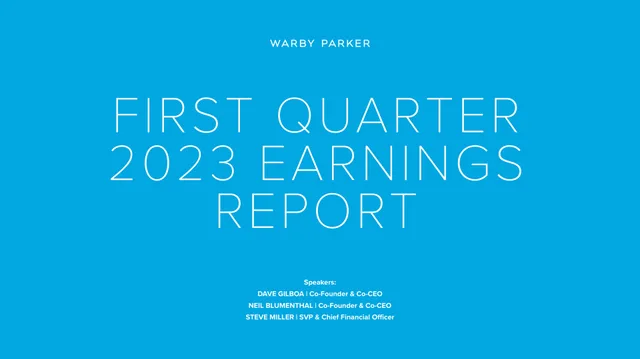 Warby Parker — First Quarter 2023 Earnings Report investment banking deck cover