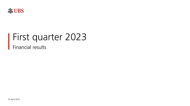 UBS — First quarter 2023 investment banking deck cover