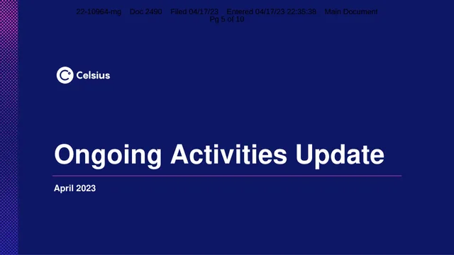 Celsius Network — Ongoing Activities Update investment banking deck cover