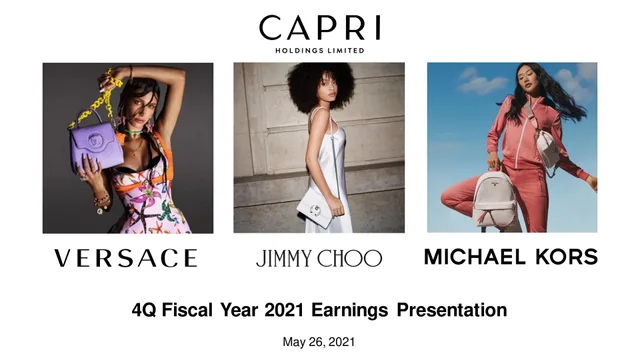 Capri Holdings — 4Q Fiscal Year 2021 Earnings Presentation investment banking deck cover