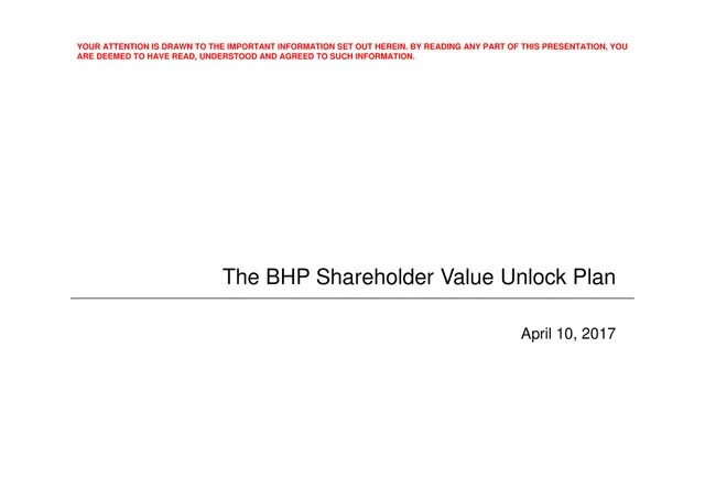 Elliott Management — The BHP Shareholder Value Unlock Plan investment banking deck cover
