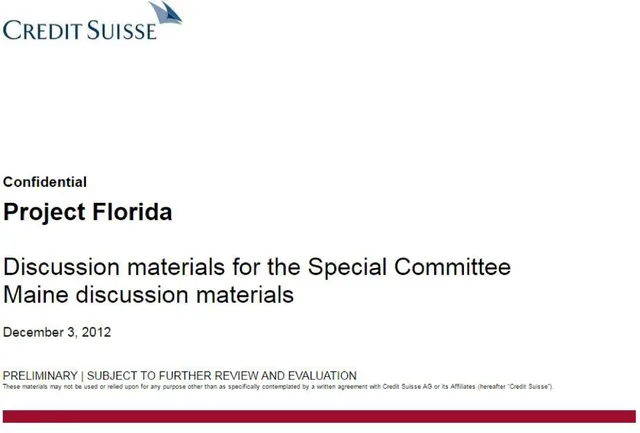 Credit Suisse — Project Florida investment banking deck cover