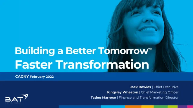 Bat — Building a Better Tomorrow™ Faster Transformation investment banking deck cover