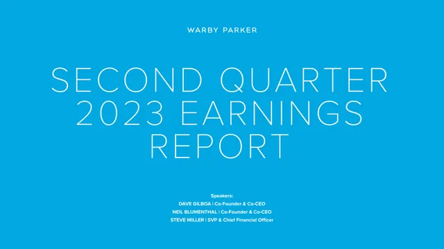 Warby Parker — Second Quarter 2023 Earnings Report investment banking deck cover