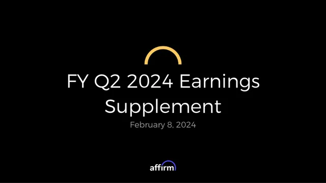 Affirm — FY Q2 2024 Earnings Supplement investment banking deck cover