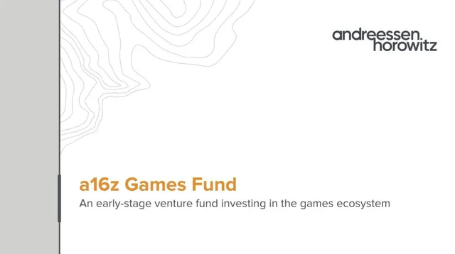 A16z — a16z Games Fund investment banking deck cover