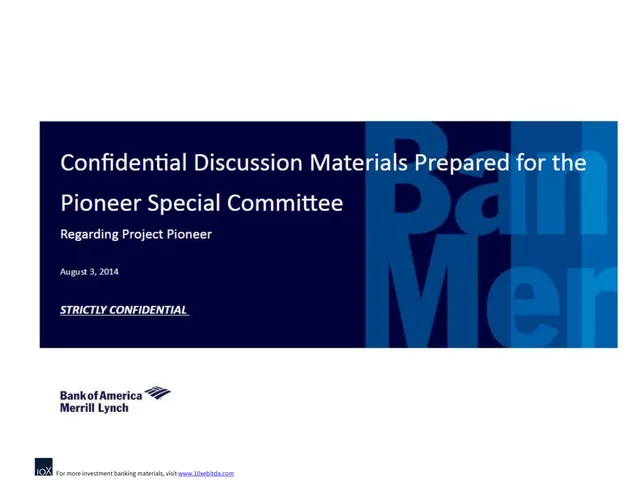Bank Of America — Confidential Discussion Materials Prepared for the Pioneer Special Committee investment banking deck cover