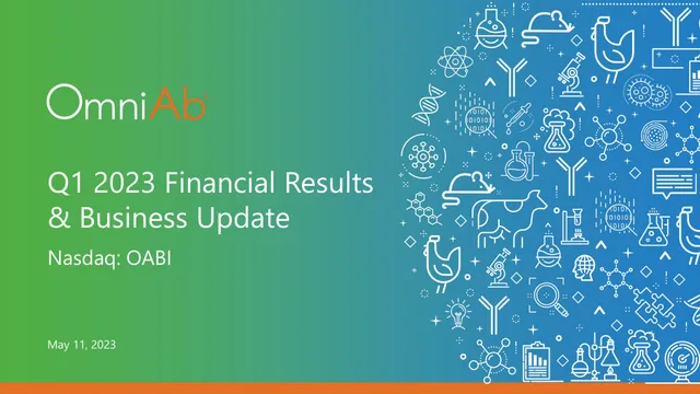 Omniab — Q1 2023 Financial Results & Business Update investment banking deck cover