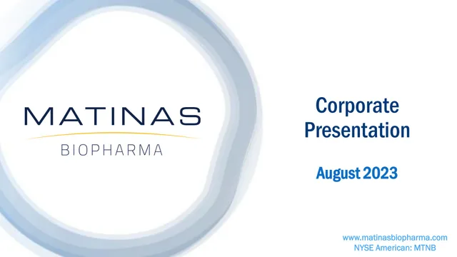 Matinas Biopharma — Corporate Presentation Cover investment banking deck cover