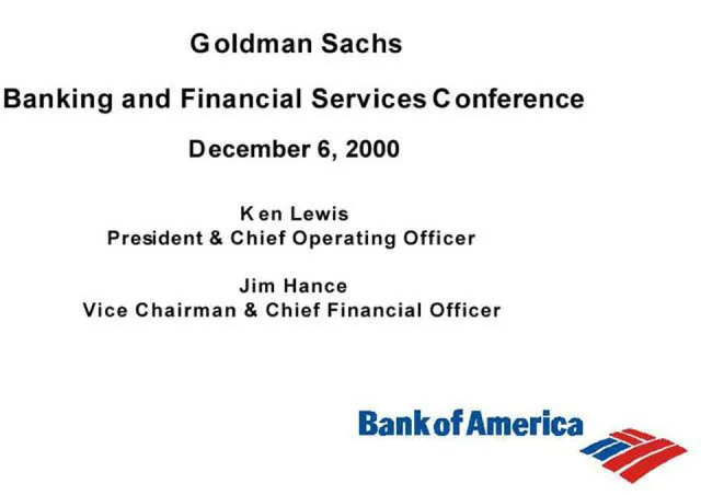 Bank Of America — Goldman Sachs Banking and Financial Services Conference December 6, 2000 investment banking deck cover