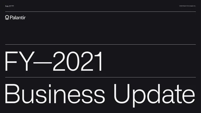 Palantir — FY—2021 Business Update investment banking deck cover