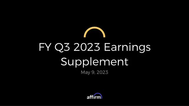 Affirm — FY Q3 2023 Earnings Supplement investment banking deck cover