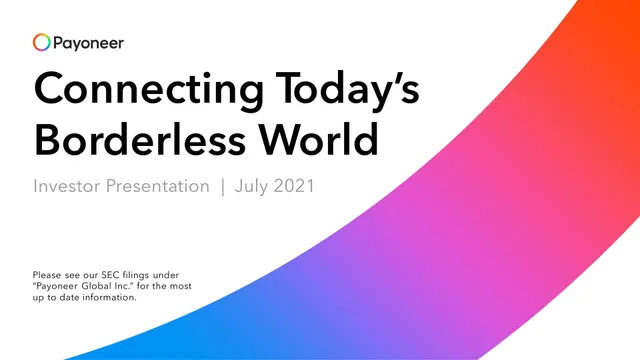 Payoneer — Connecting Today's Borderless World investment banking deck cover