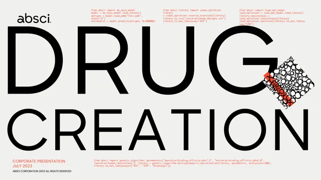 Absci — Drug Creation investment banking deck cover