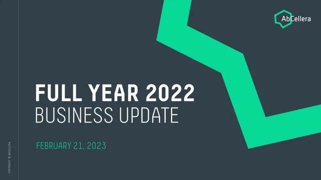 Abcellera — Full Year 2022 Business Update investment banking deck cover