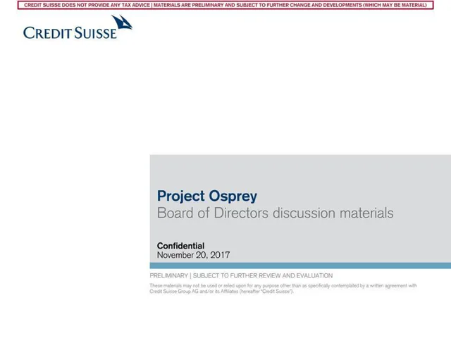 Credit Suisse — Project Osprey investment banking deck cover