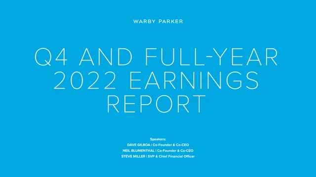 Warby Parker — Q4 And Full-year 2022 Earnings Report investment banking deck cover