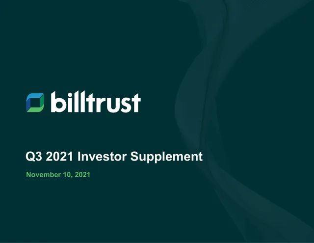 Billtrust — Q3 2021 Investor Supplement investment banking deck cover