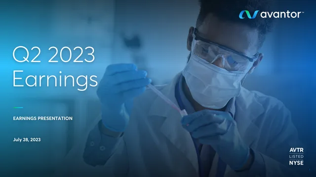 Avantor — Q2 2023 Earnings investment banking deck cover