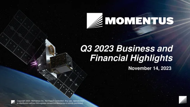 Momentus — Q3 2023 Business and Financial Highlights investment banking deck cover
