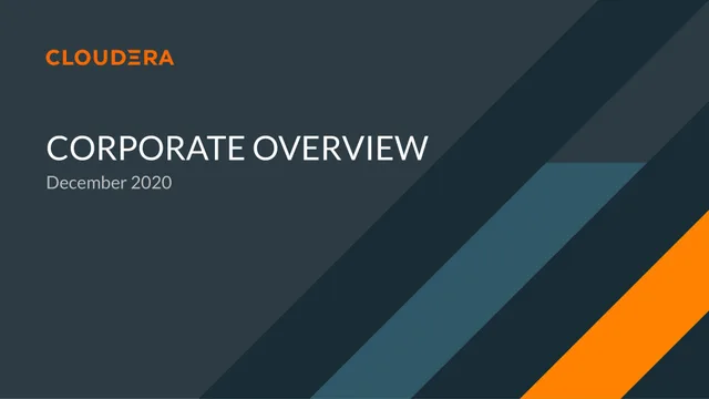Cloudera — Corporate Overview investment banking deck cover
