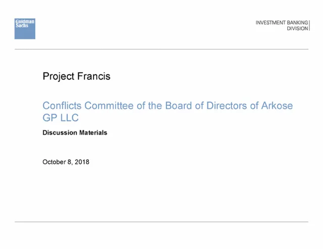 Goldman Sachs — Project Francis investment banking deck cover